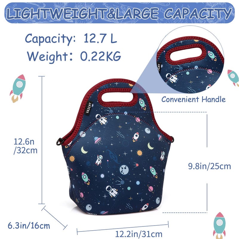 VASCHY Lunch Box Bag for Kids, Neoprene Insulated Lunch Tote with Detachable Adjustable Shoulder Strap in Cute Astronaut - Image 3